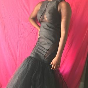 All black mesh cut out prom dress
